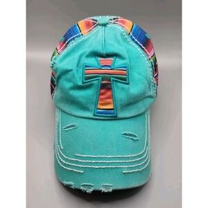 Women's KBETHOS Hat Turquoise Serape Aztec Cross Distressed Cowgirl One Size